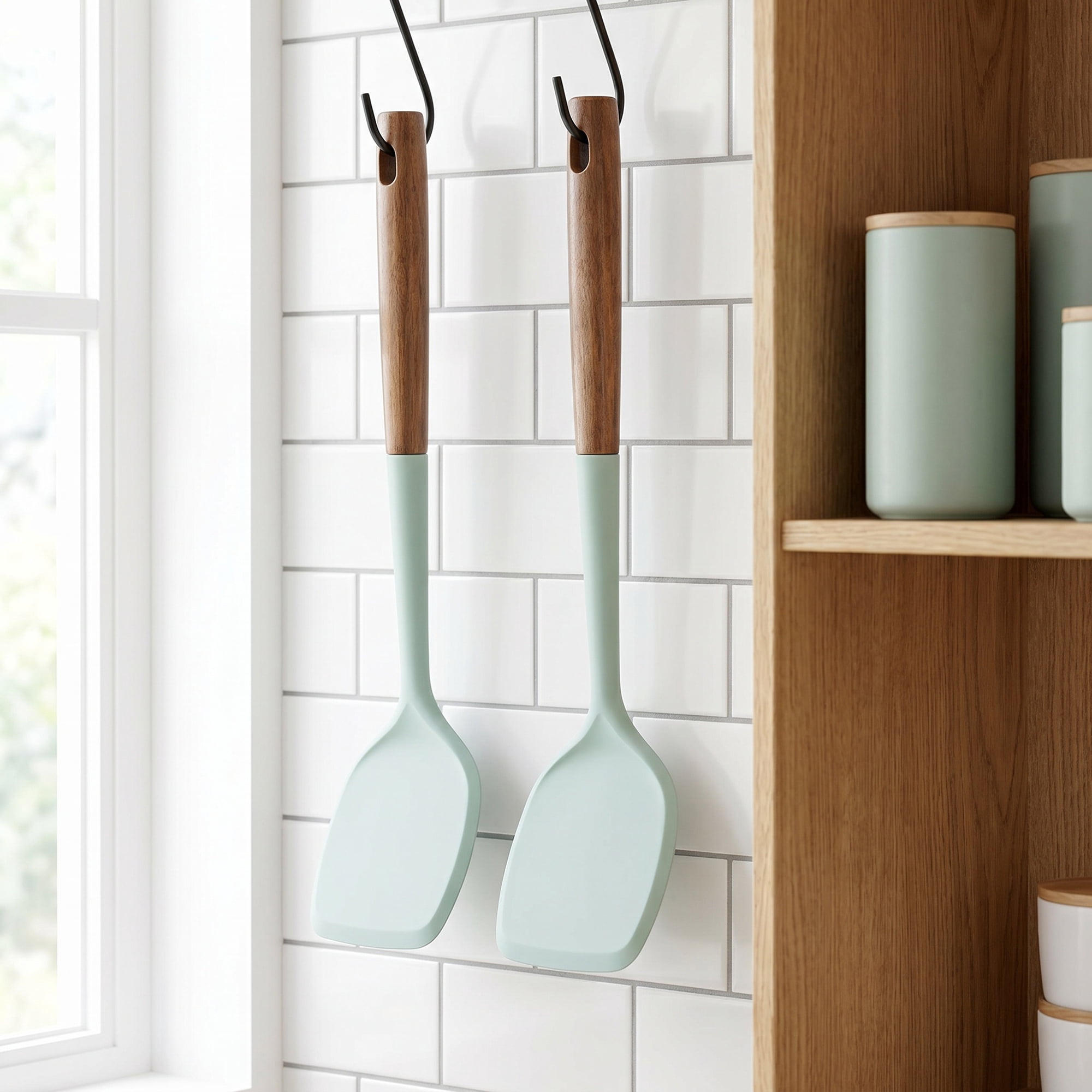 Unique Bargains Silicone Spatula Set, Kitchen Utensils with Tools Green 13.4x3.1x0.8 inch
