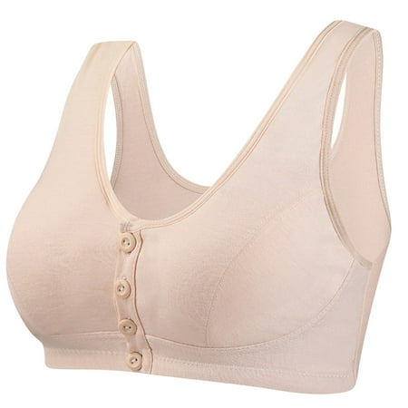 Ecqkame Bras for Seniors Women No Underwire Wireless Full Coverage Front Closure Bra Plus Size Soft Everyday Bras Beige XXL on Clearance