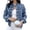 Blue, variant on Women's Vintage Military-Style Denim Jacket, Double-Breasted Button Front Crop Coat with Stand Collar, Soft Stretchy Long Sleeve Outerwear for Fall Fashion & Daily Wear, Blue M