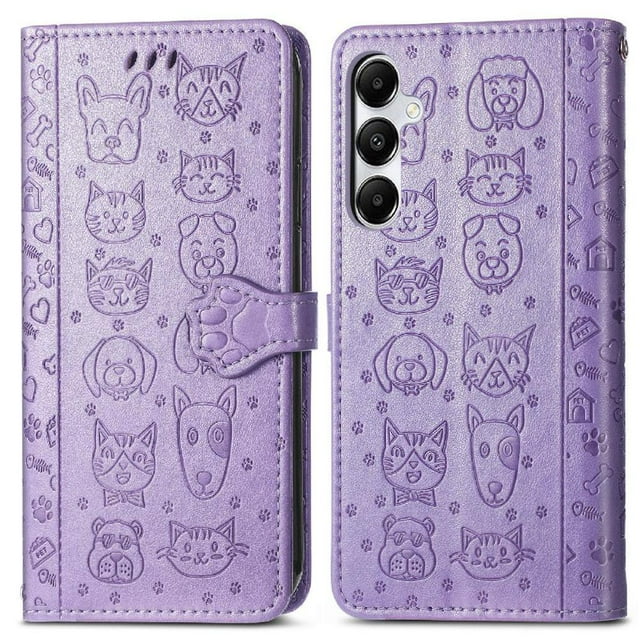 Funda Cartera FOXDOCK para Samsung Galaxy A55 5G , Flip PU con Relieve de Gatos y Perros, Tarjetero y Soporte