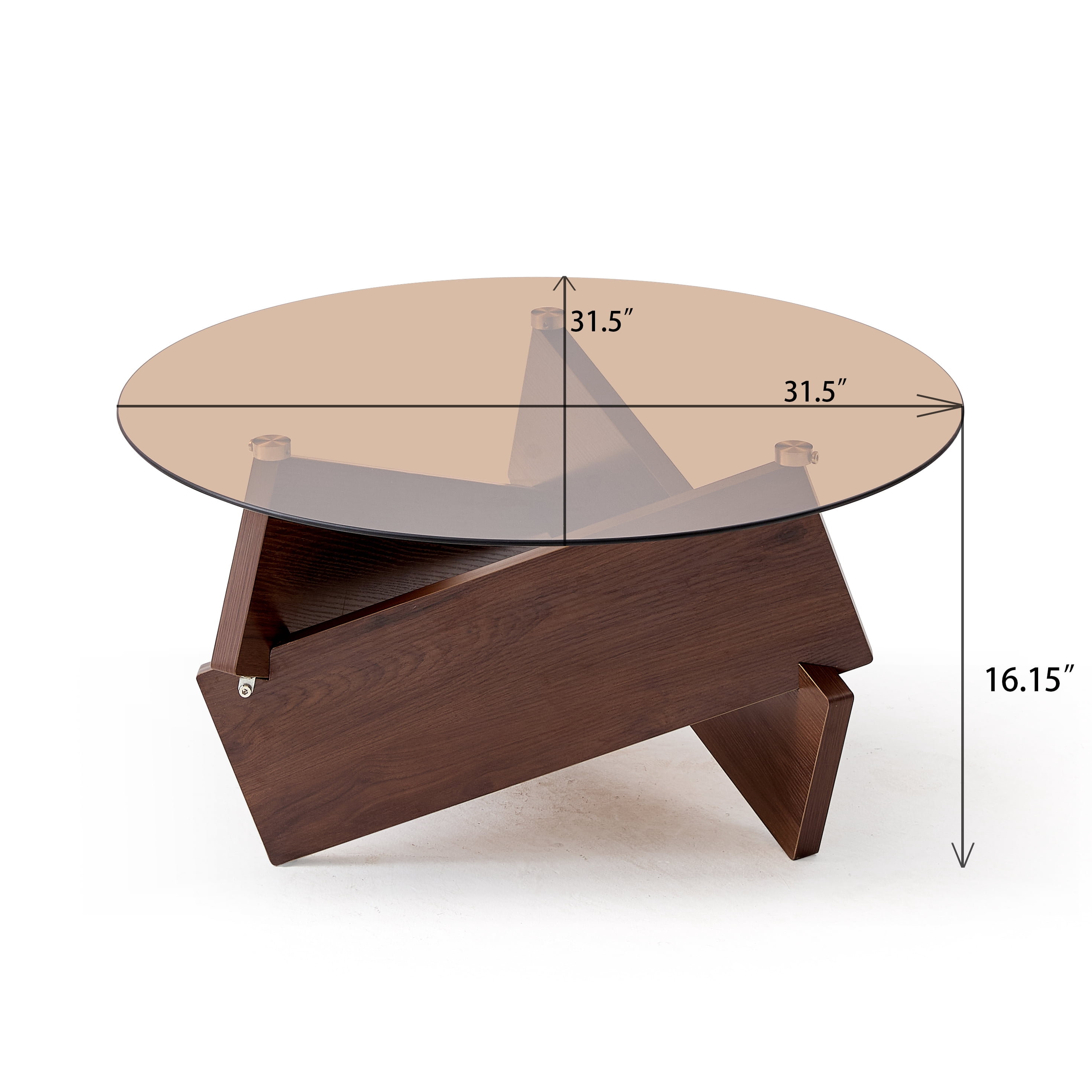 Modern Round Coffee Table with Tempered Glass Top and Farmhouse-Style Wood Base for Living Room, Brown