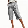 thumbnail image 5 of Women High Waist Casual Wide Leg Long Pants Plaid Capri Pants with Pockets Elastic Waist Beach Trousers Pants, 5 of 6