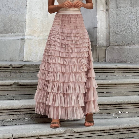 Vedolay Women's Skirts for Women Plus Size High Waist Flared Hem Party A Line Skirt,Pink L