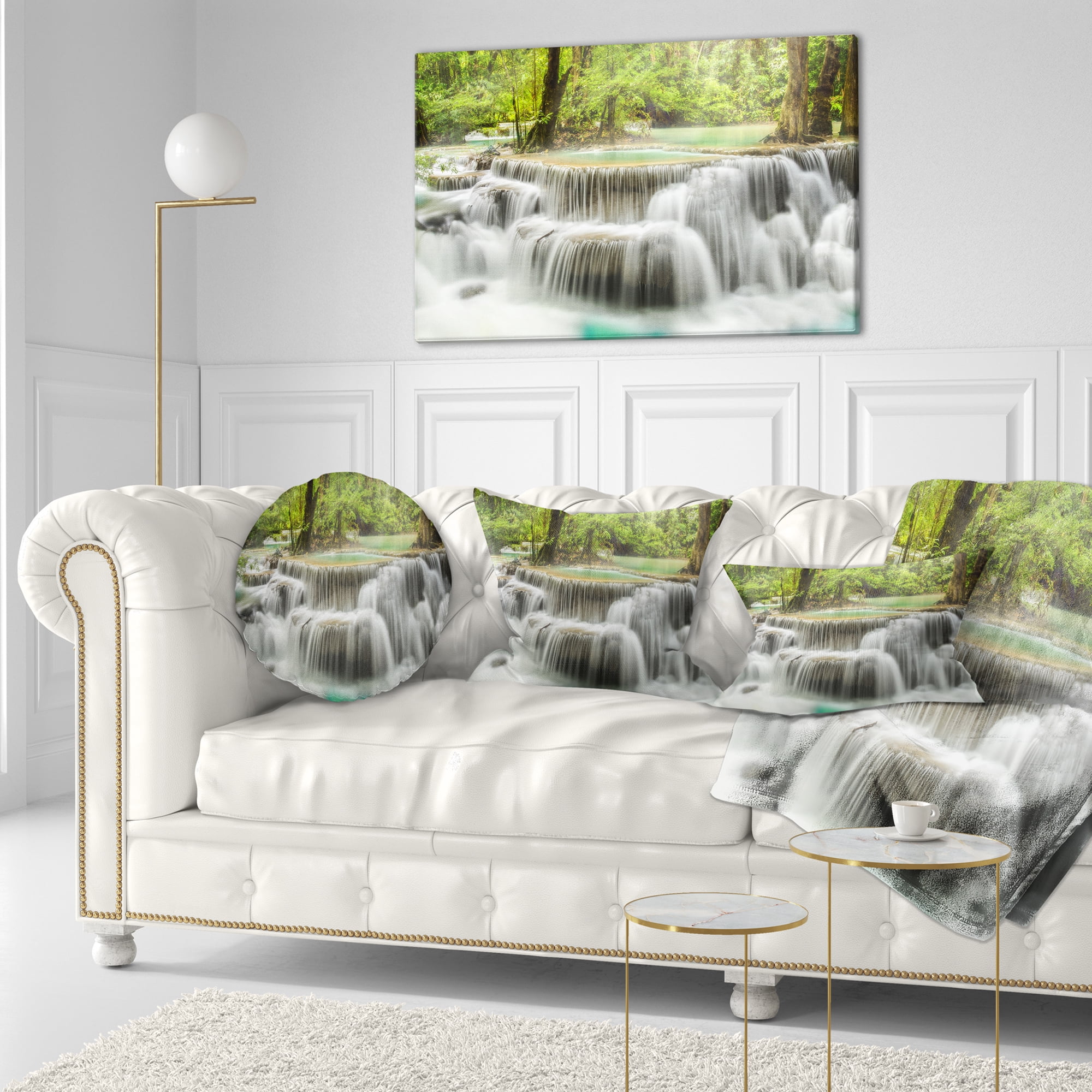 Designart Kanchanaburi Erawan Waterfall - Photography Throw Pillow - 12x20