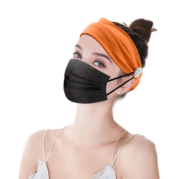 VJGBEGW Boho Wide Button Headband for Women Soft Stretchy Elastic Turban Hair Wrap Non Slip Sports Yoga Running Sweatband Orange