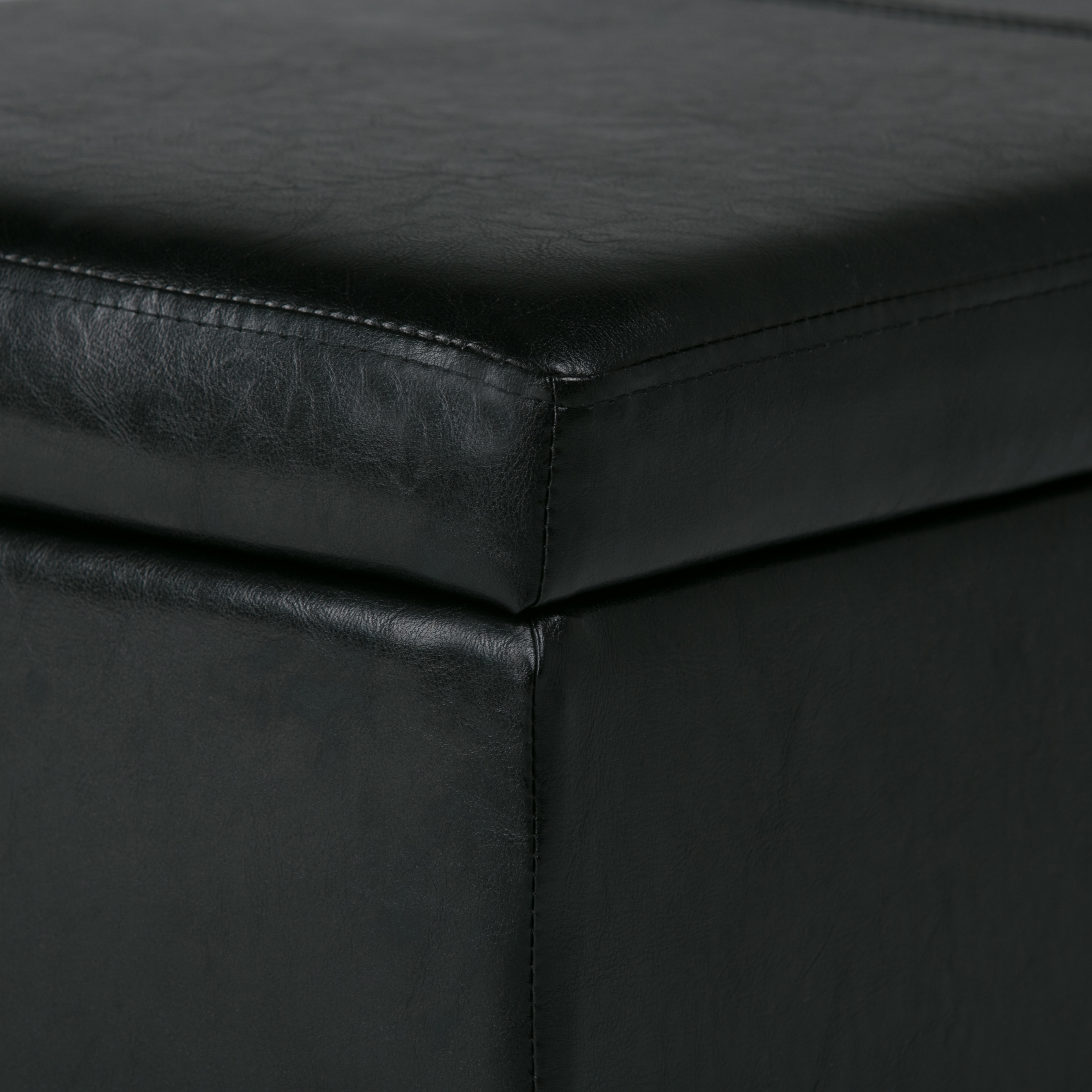 Avalon 48 inch Wide Contemporary Storage Ottoman Bench in Midnight Black Vegan Leather