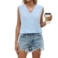 thumbnail image 4 of Endives Women's Tank Tops V Neck Pleated Sleeveless Chiffon Blouses Casual Top Basic Work Business Shirt Summer Trendy Sky Blue, 4 of 7