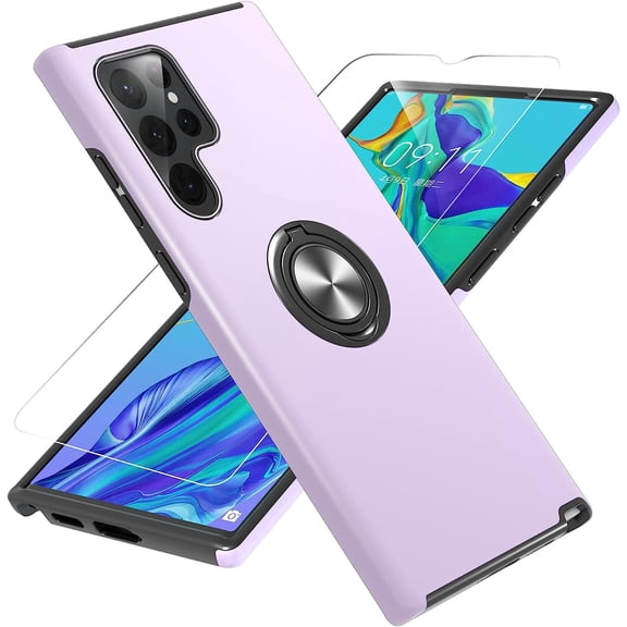 Samsung Galaxy S22 Ultra Case, Galaxy S22 Ultra Case with HD Screen Protector, [Military Grade] Shockproof Protection Case with  Magnetic Ring Holder Kickstand for Samsung S22 Ultra, Purple