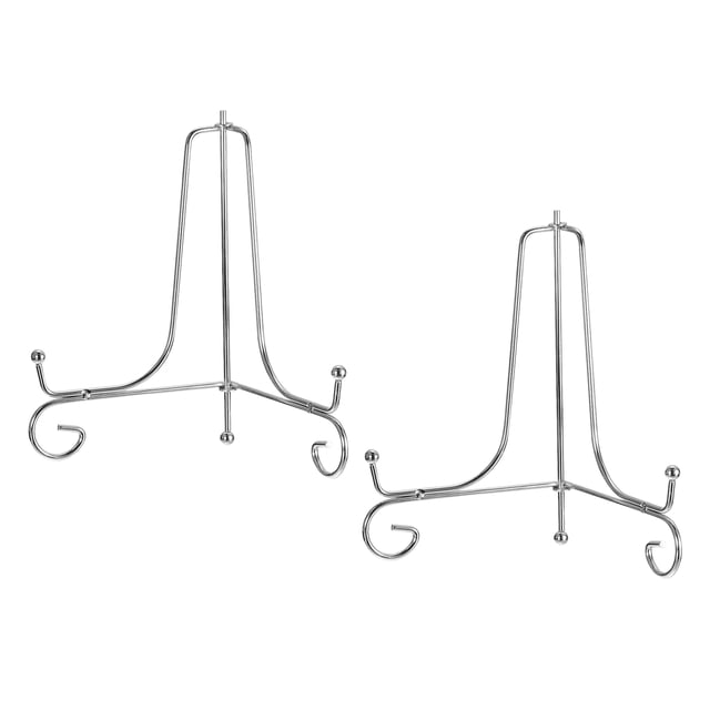 Unique Bargains 2Pack 7 Inch Plate Stands for Display Iron Folding Easel Plate Holders, Silver