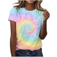 thumbnail image 4 of Aobny Loose Fit Ladies T Shirts Tie-Dye Flowy Womens T-shirt Crew Neck Blue Short Sleeve Sexy Tops for Women Going Out,L, 4 of 5