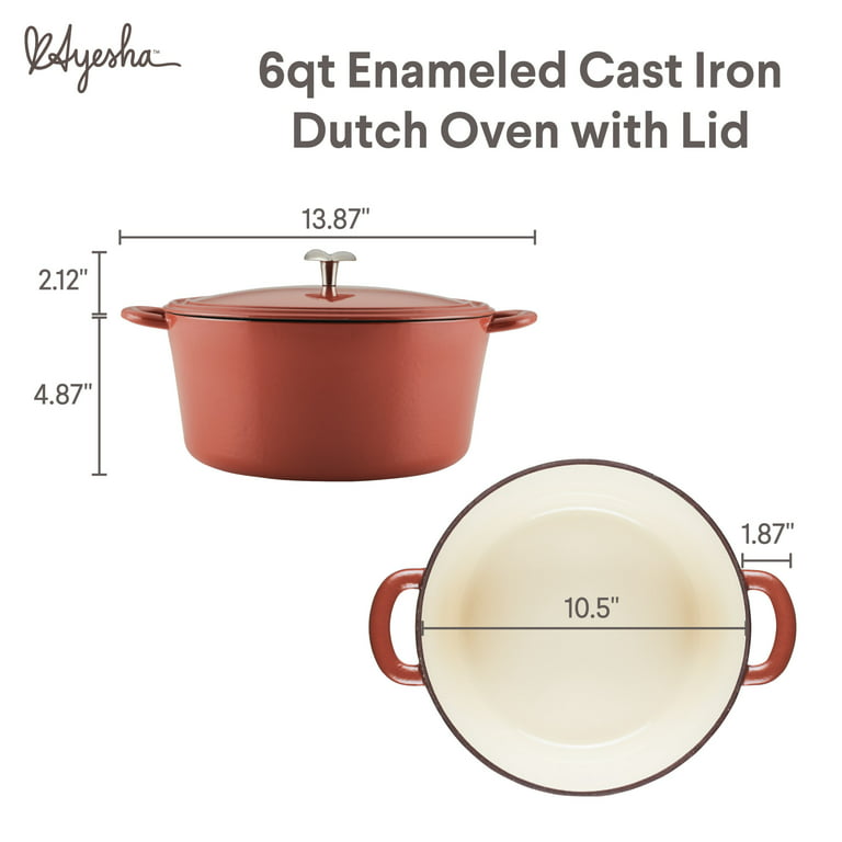 Ayesha Curry Enameled Cast Iron Dutch Oven with Lid, 6 Quart, Redwood