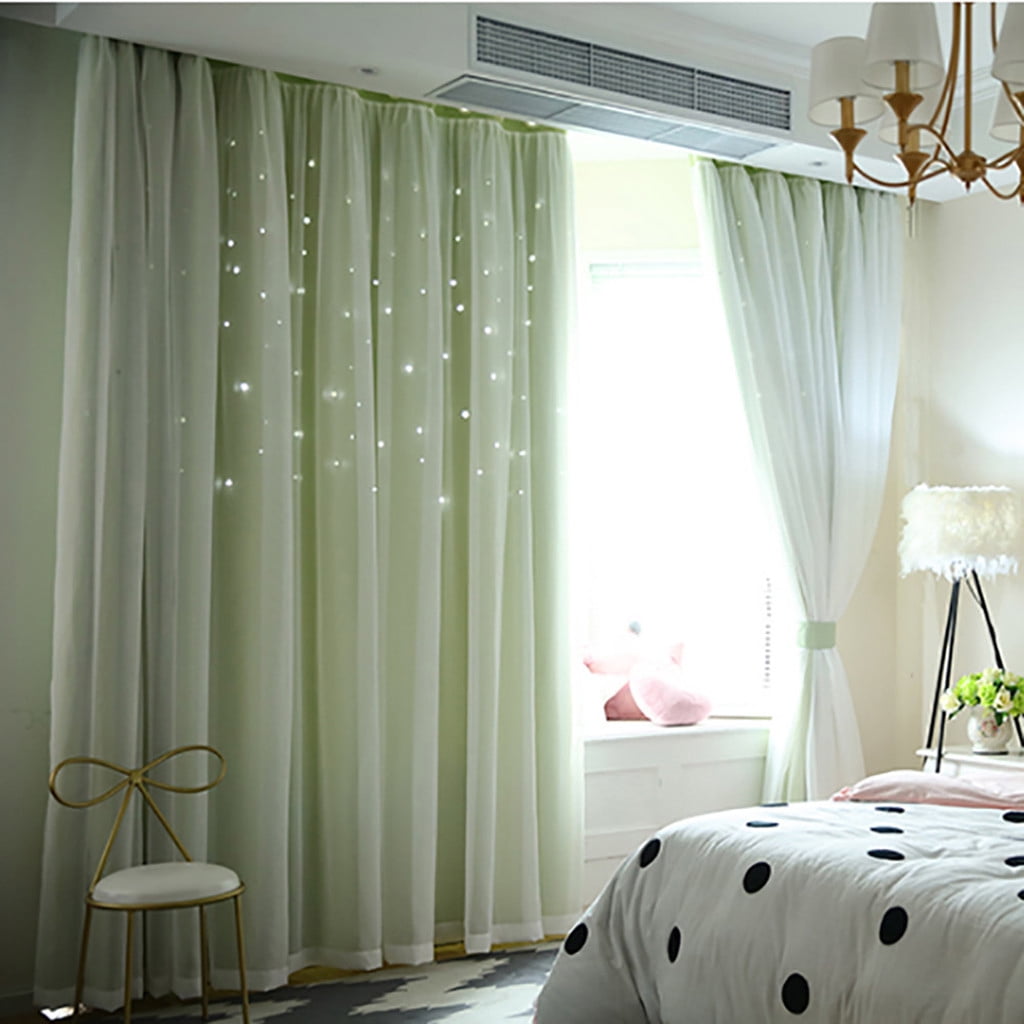 1X Curtain (Double Curtain) Starry Sky Sheer Curtain Tulle Window Treatment Voile Drape Valance Double-Deck