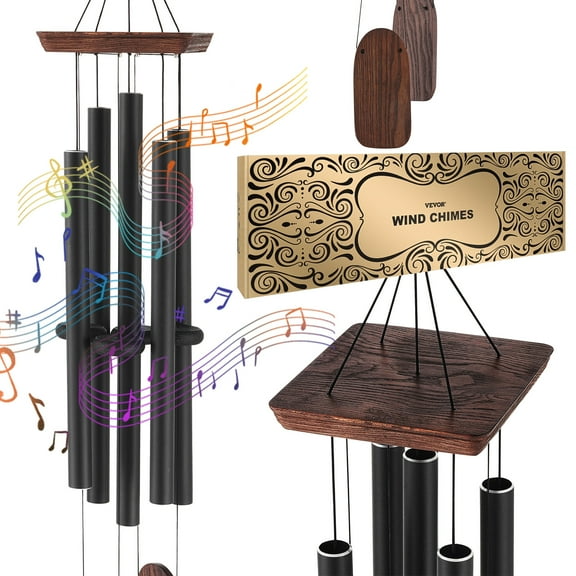 VEVOR Wind Chimes for Outside, 48 in, Deep Tone Wind Chimes with 5 Tubes, Unique Large Memorial Wind Chimes for Anniversary, Amazing Outdoor Decor for Your Patio, Porch, Garden and Backyard, Black