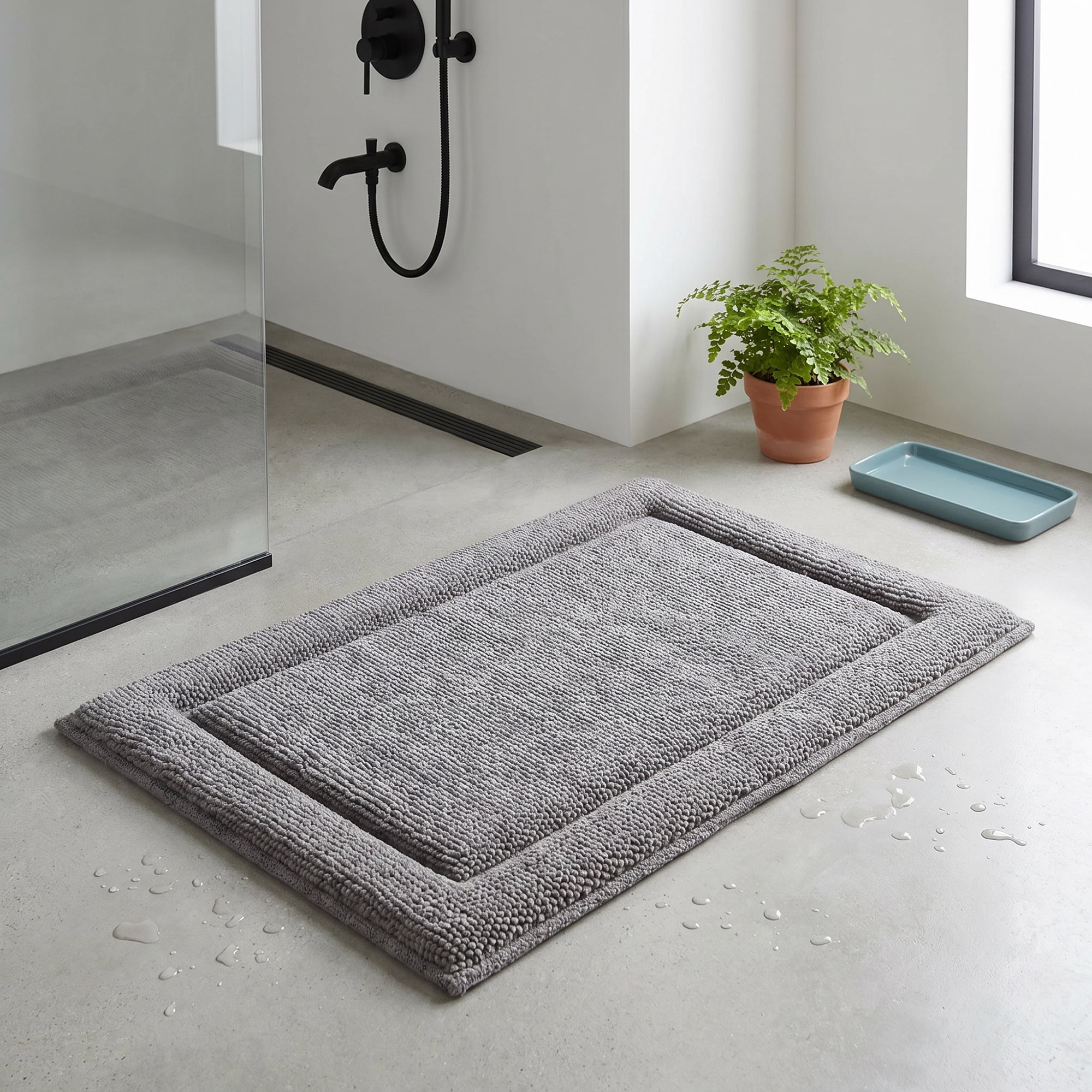 Unique Bargains Ultra Soft Shaggy Bath Mat Super Absorbent Non Slip Mat Gray 24" x 17"
