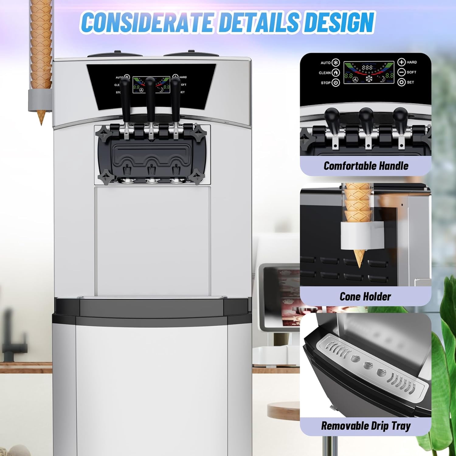 Missky Commercial Ice Cream Maker Machine with LCD Display & Auto Clean Function, 2200W, Silver & Black