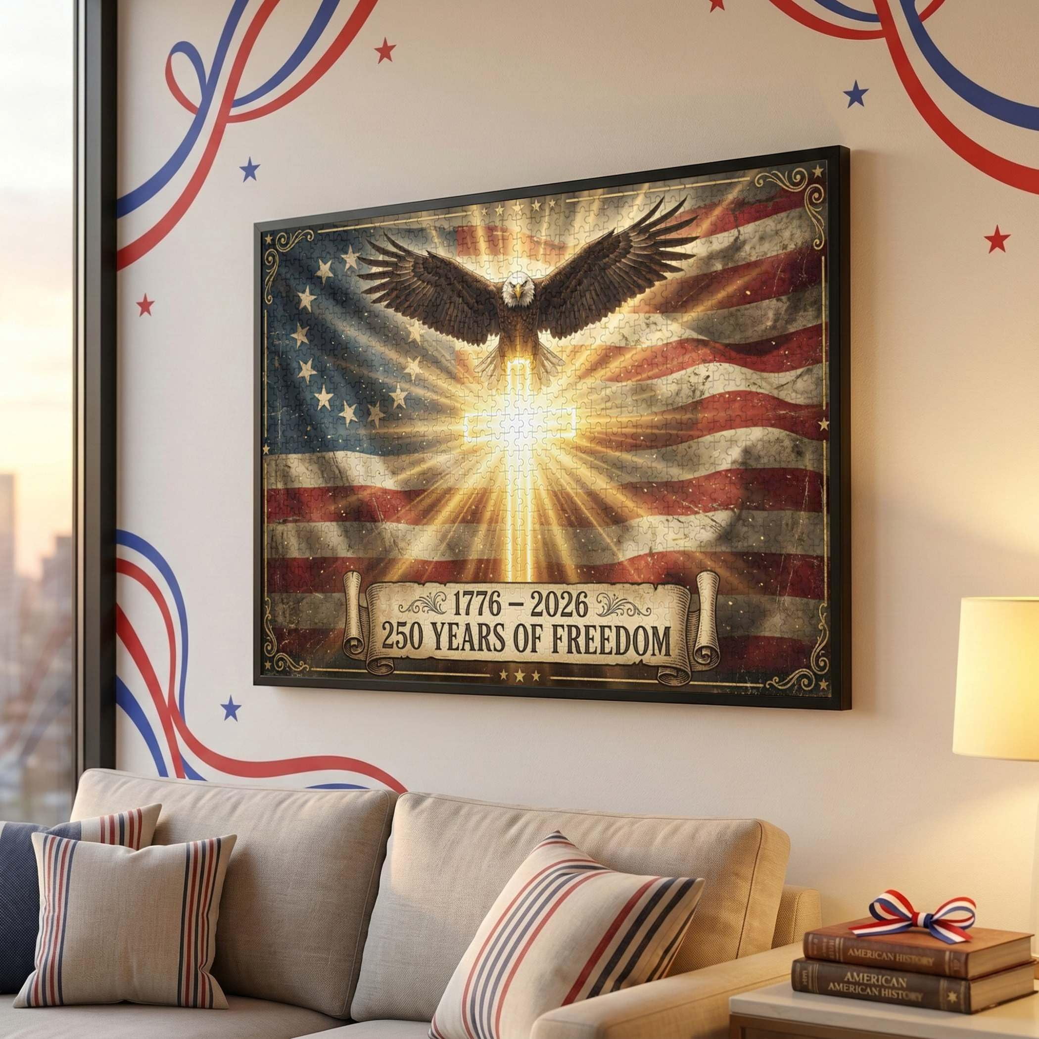 250th Anniversary of the USA Jigsaw Puzzle, 1000 Pieces 250 Years Independence Tribute, Family Game Nights Gift, 29.5" x 19.7"