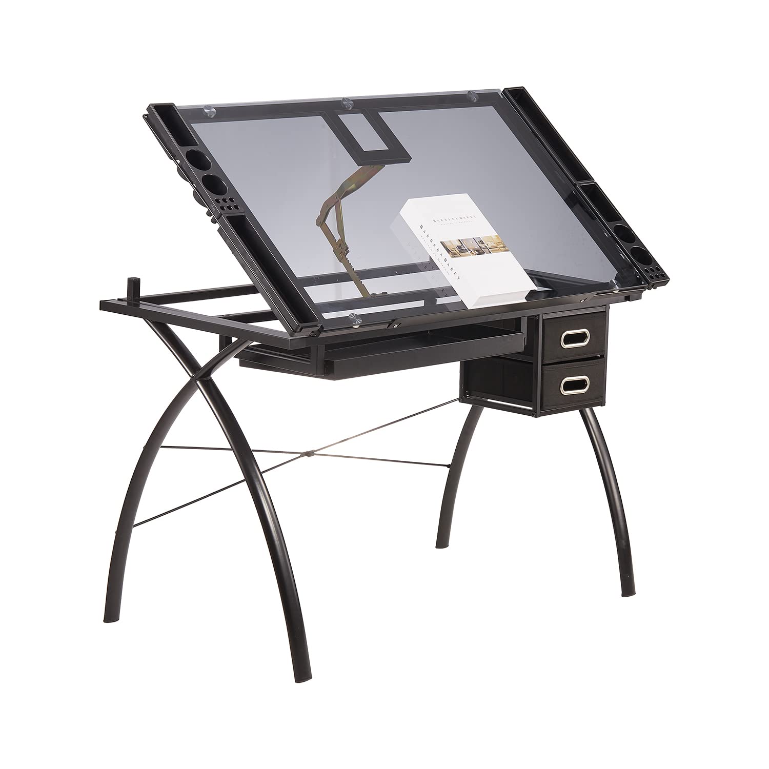 Homfa Adjustable Drafting Table, XCross Glass Top Drawing Table Art