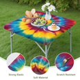 thumbnail image 4 of Colorful Rainbow Tie Dye Spiral Pattern Square Fitted Tablecloth with Elastic Edge,Square Table Cover,Washable Elastic Table Cover for Home Kitchen Party Decor 34"x34", 4 of 6