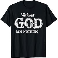 Men's Plus Size Summer T-Shirt - "Without God i am Nothing" Graphic Print, 100% Cotton Casual Short Sleeve Top for Tall Guys, White with Black Text, Casual attire