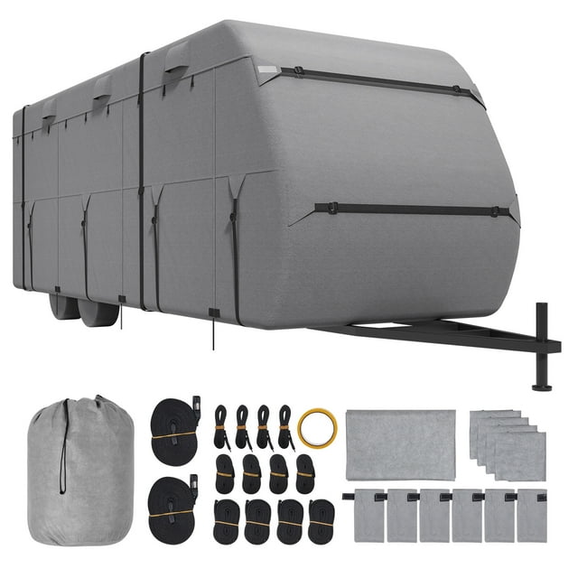 KFFKFF Camper Protector, 22-24 ft Motorhome Shield, Quad-Layer Breathable Material, Water-Resistant, Durable Against Wind & Tears, Class A Protection, Includes Carry Bag, Fixing Patches