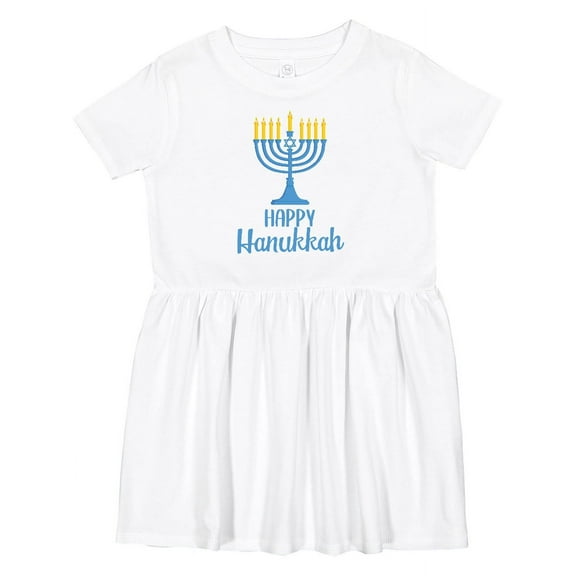 Inktastic Happy Hanukkah with Blue Menorah Girls Toddler Dress