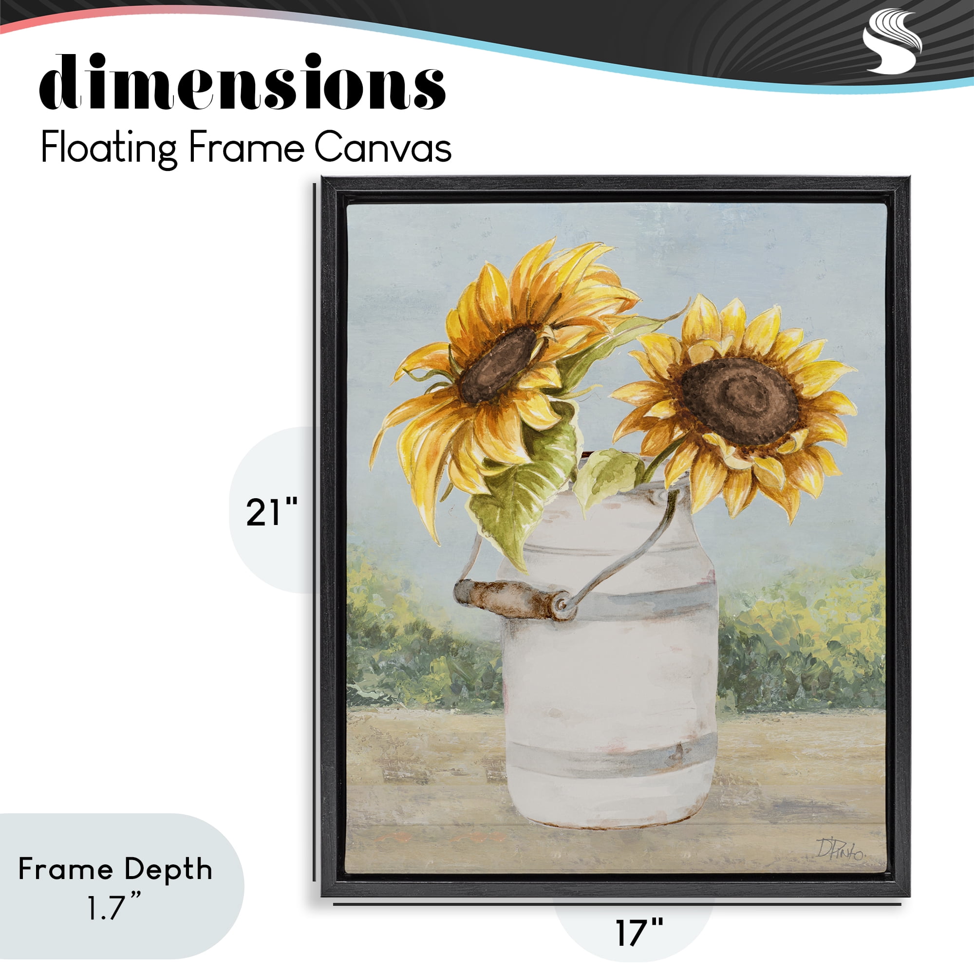 Stupell Industries Sunflower Pitcher in Country Black Framed Floater Canvas Wall Art, design by Patricia Pinto