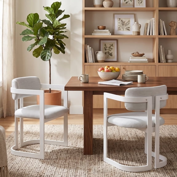 Iron Upholstered, Soft Fabric Seat Cushions, White Metal Frame, 23.5"W x 21.25"D x 32"H, for Home
