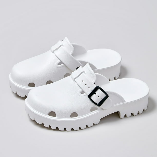 2024 nuevos tacones zuecos para mujer EVA sandalias caladas zapatos de calle chanclas ocio plataforma tacones cuadrados zapatillas modernas