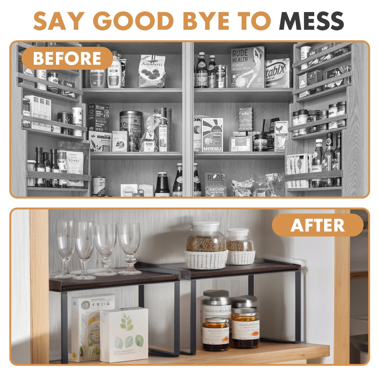 YOYTOO Kitchen Counter Organizer, 2 Pack Wooden Stackable Kitchen Countertop Cabinet Storage Shelves Spice Rack for Pantry
