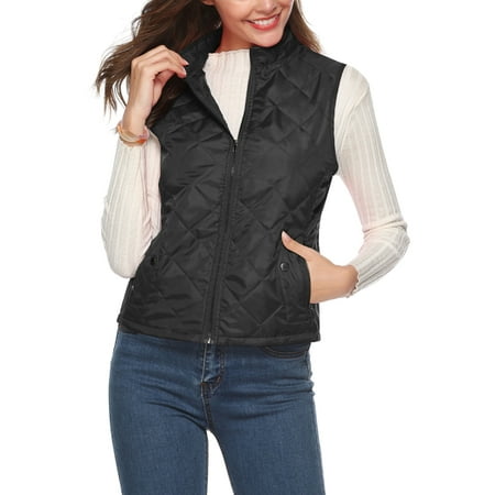 Women Padded Vest Jacket Quilted Gilet Sleeveless Coat Full Zip ...