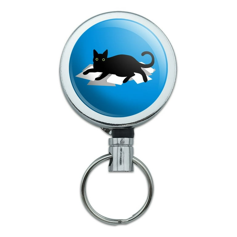 Black Cat Lying on Papers Heavy Duty Metal Retractable Reel ID Badge Key  Card Tag Holder with Belt Clip 