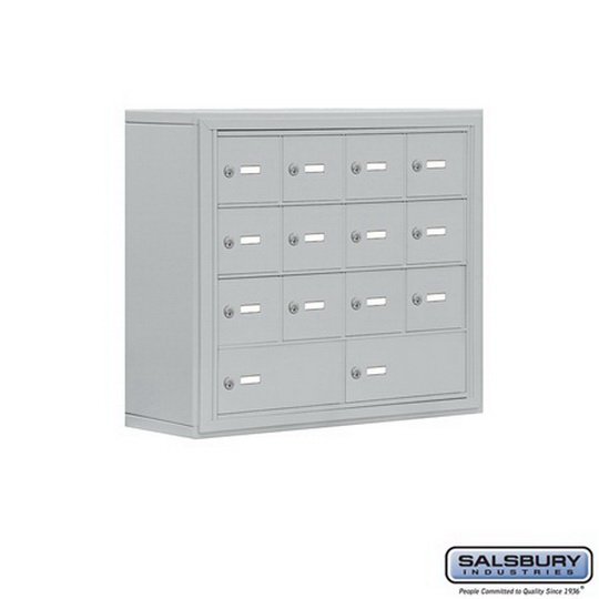 Salsbury Industries 19048-14ASK Cell Phone Storage Locker - 4 Door High Unit (8 Inch Deep Compartments) - 12 A Doors and 2 B Doors - Aluminum - Surface Mounted - Master Keyed Locks