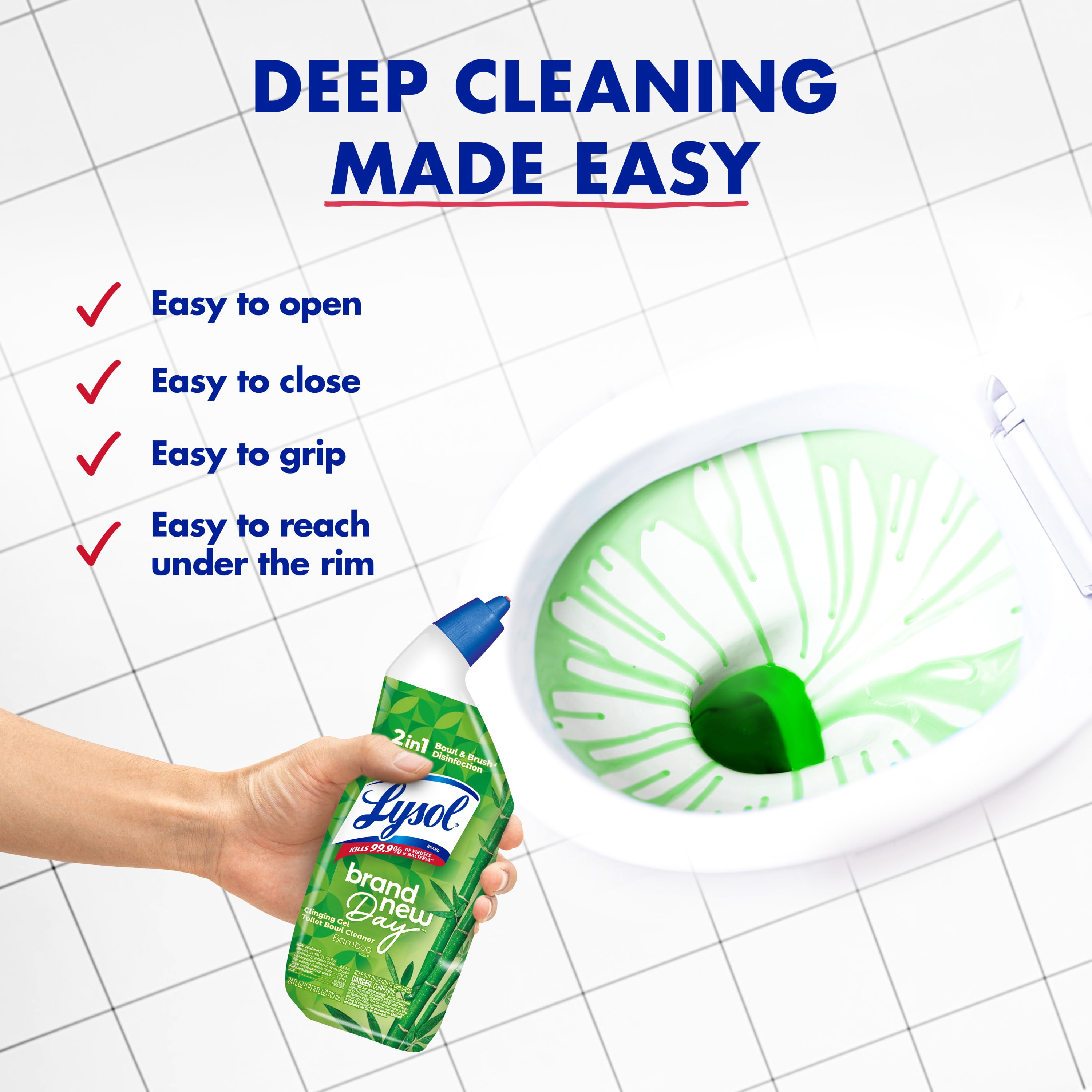 Lysol Toilet Bowl Cleaner Clinging Gel, Cleaning, Disinfecting, and Stain Removal, Bamboo Scent, 24 fl oz. (2 Pack)