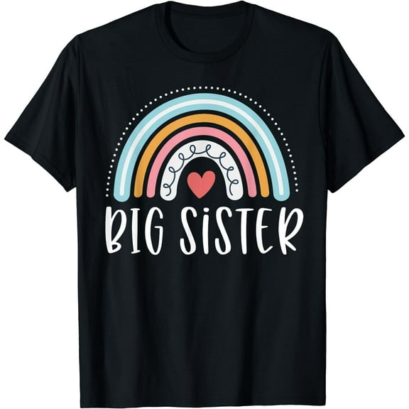 Big Sister Gifts Sibling Family Rainbow Graphic T-Shirt Black Small