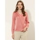 thumbnail image 4 of Blusa de oficina de satén para mujer, elegante, cuello en V, manga larga, top de trabajo Rosa coral XL, 4 of 4