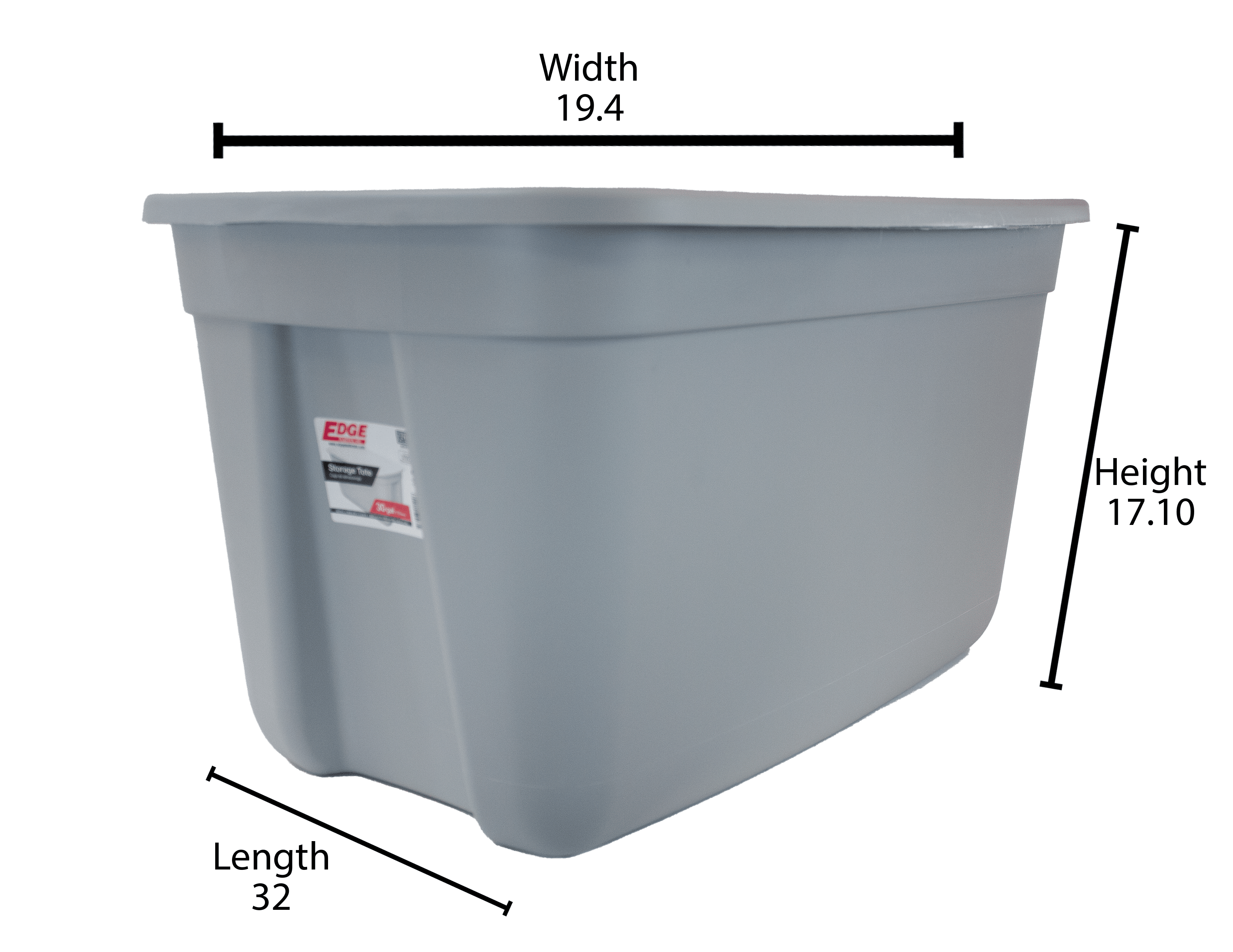30 Gallon Grey Storage Tote- Edge Plastics Inc