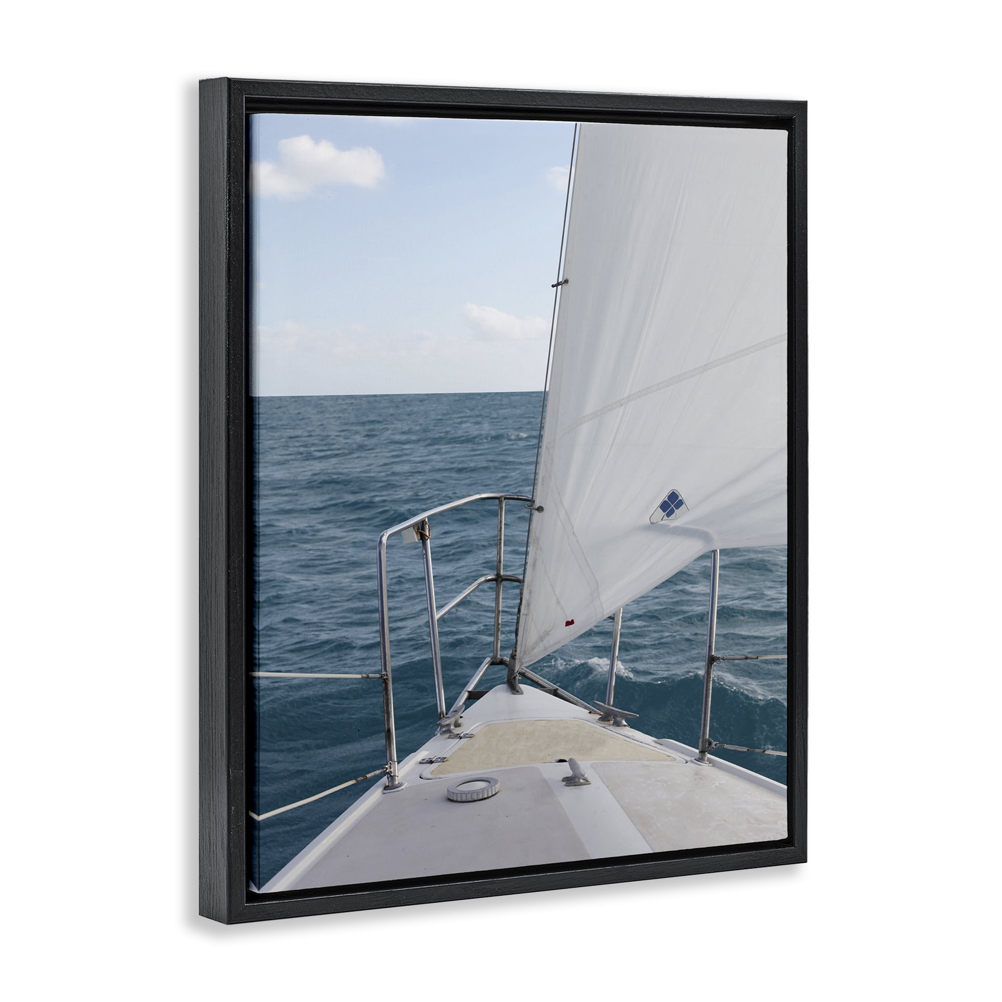 Stupell Industries Ship Bow View Nautical & Beach Photography Black Floater Framed Canvas Art Print Wall Art, 25 x 31