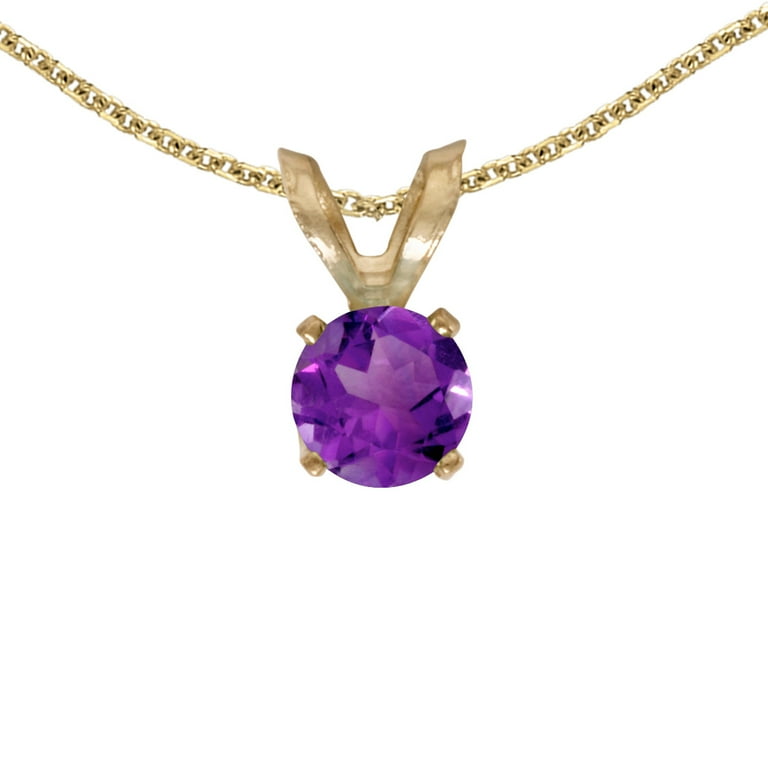 10k Yellow Gold Round Amethyst Pendant with 16