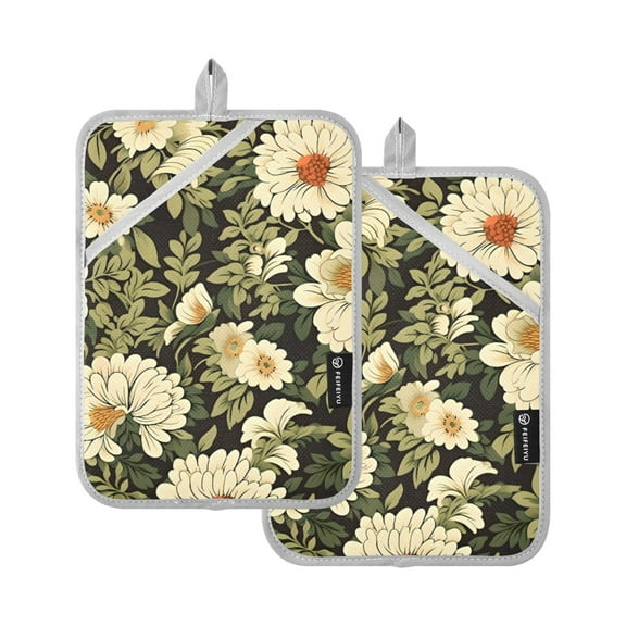 ALAZA Sunflowers Green Leaves Pot Holders Set of 2 Heat Resistant Kitchen Oven Mitts