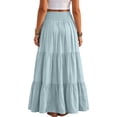 thumbnail image 3 of Womens Elegant Flowy Maxi Skirt Pleated Tiered Cotton Linen A-Line Elastic Waist Midi Skirt, 3 of 8