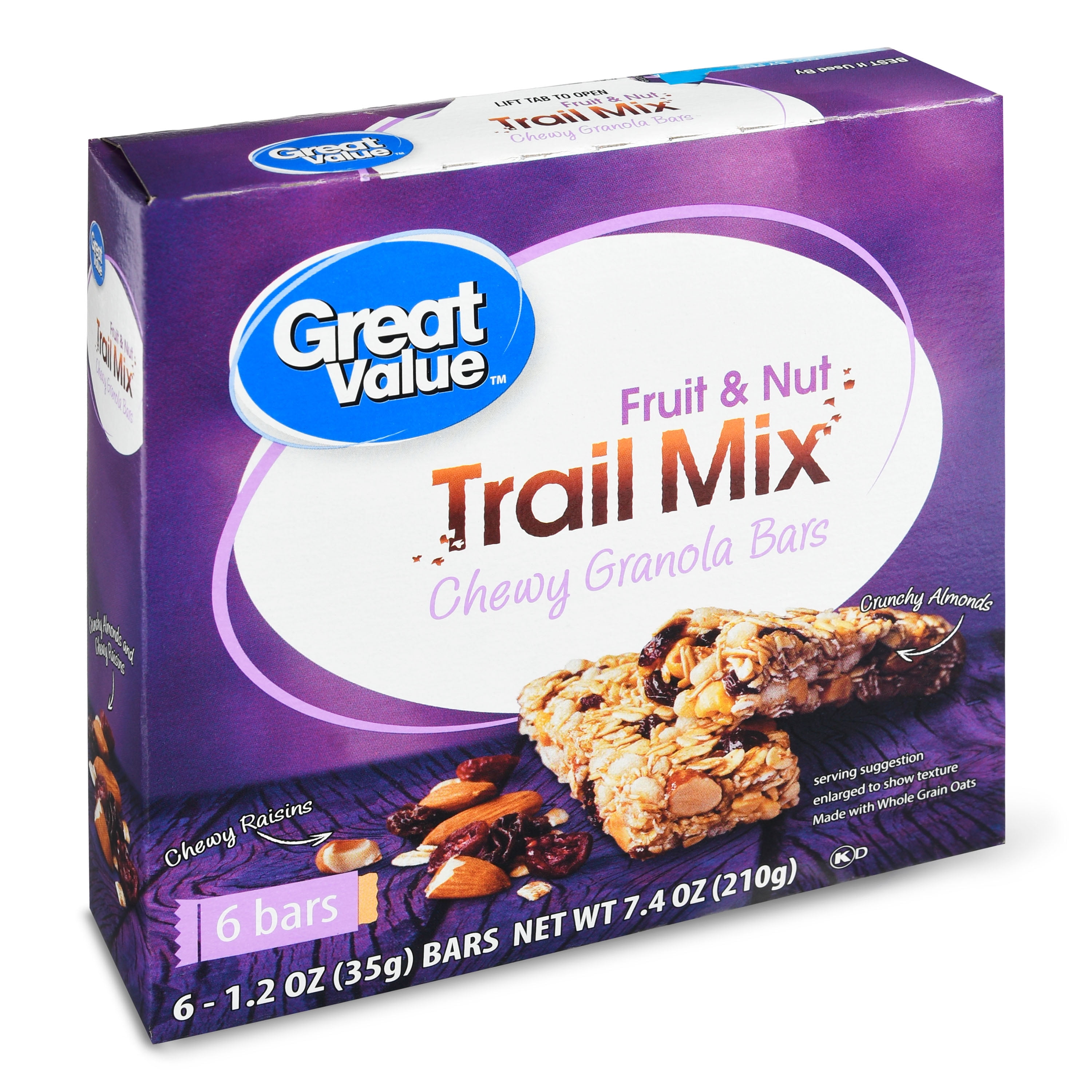 Great Value, Trail Mix Fruit & Nut Chewy Granola Bars, 7.4 oz, 6 Count