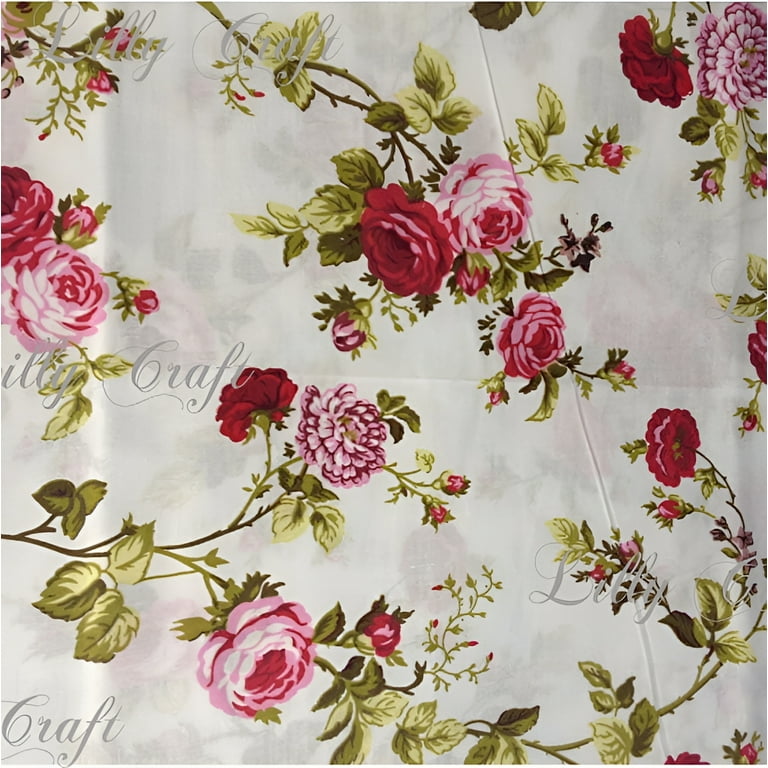 Lilly Craft Floral Red Roses on White Poly Cotton, 58