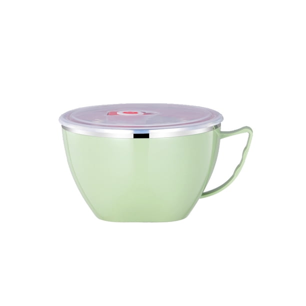 Wosthever Cuenco para fideos de acero inoxidable, caja para el almuerzo con tapa, mango, vajilla para alimentos, estuche para arroz, sopa, Mostrada Verde 900ML