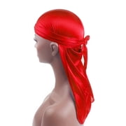 SPRING PARK Unisex Imitated Silk Cap Wrap Satin Long Tail Doo Durag Headwear Pirate Bandana Turban Hat
