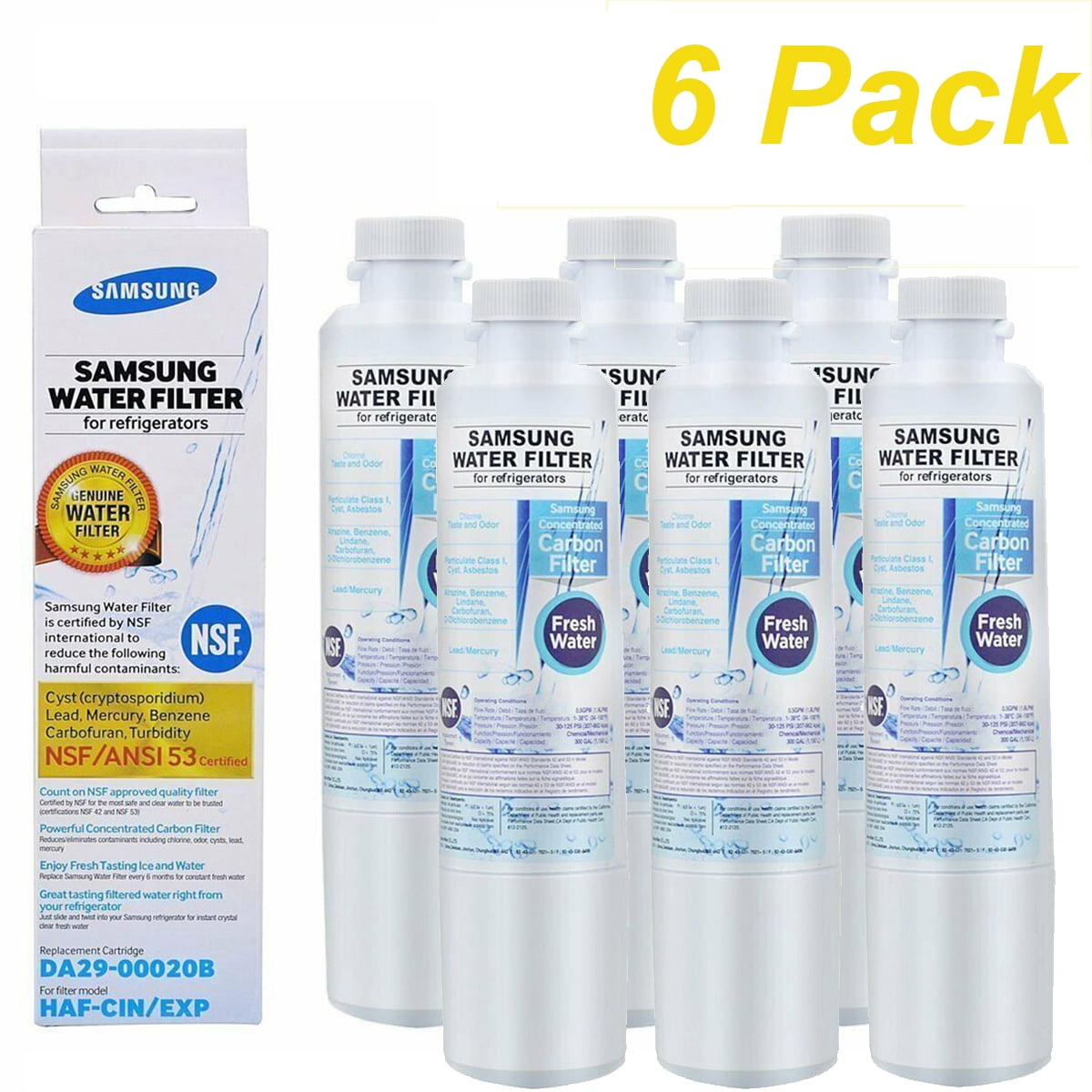 6 PACK DA2900020B Refrigerator Water Filter, Replacement for Samsung