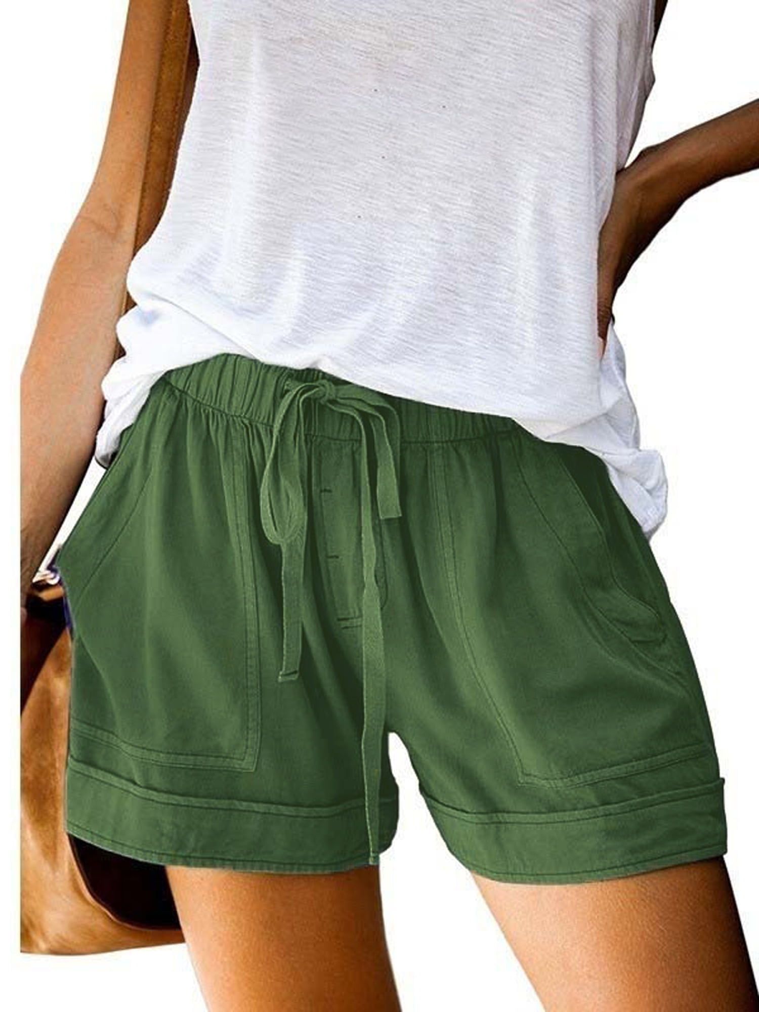 Women's Summer Elastic Waist Hot Pants Casual Drawstring Beach Sports Shorts