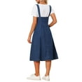 thumbnail image 3 of INSPIRE CHIC Suspender Dress for Women's  Button Front Classic U Neck Overall Denim Midi Dress with Pockets M Dark Blue, 3 of 6