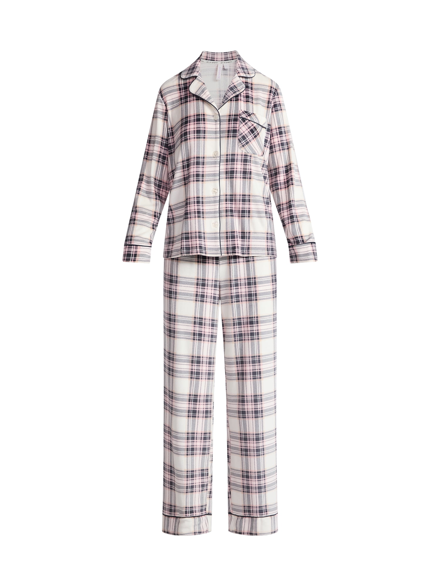 Joyspun Women’s Stretch Velour Notch Collar Long Sleeve Pajama Set, Sizes XS to 4X