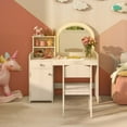 thumbnail image 2 of Costway Kid Vanity Table Chair Set 2-Color LED Lights Large Drawer Shelf Cabinet White, 2 of 10