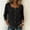 Black #005, variant on Womens 3/4 Sleeve Shirt Button Detail Top Summer Baggy Square Notch Neck Casual Boho Blouses S